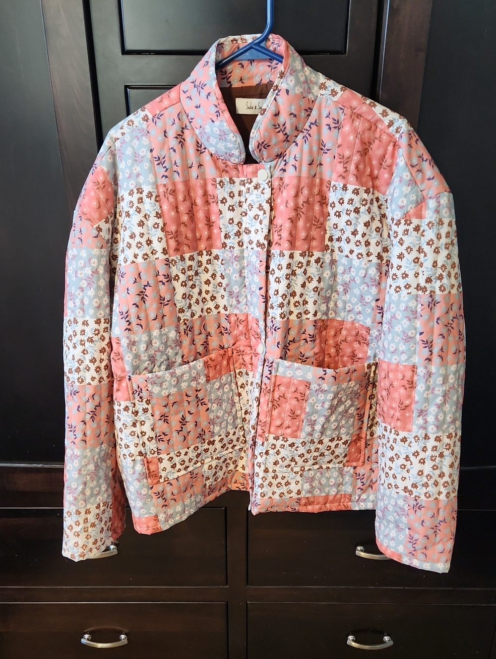 Sadie & Sage The Collector Coral and Light Blue Quilted Patchwork Jacket
